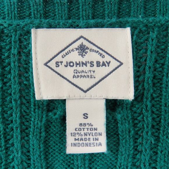90s Vintage Emerald Green Cable Knit V-Neck Sweater Preppy Small - Picture 4 of 5